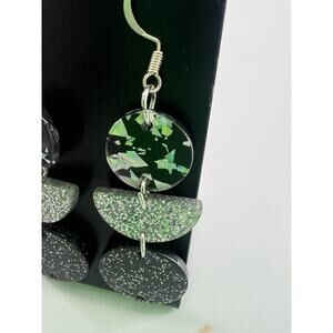 Handmade Earrings Dangle Circle Glitter Sparkle Holiday New Year Eve Plastic New